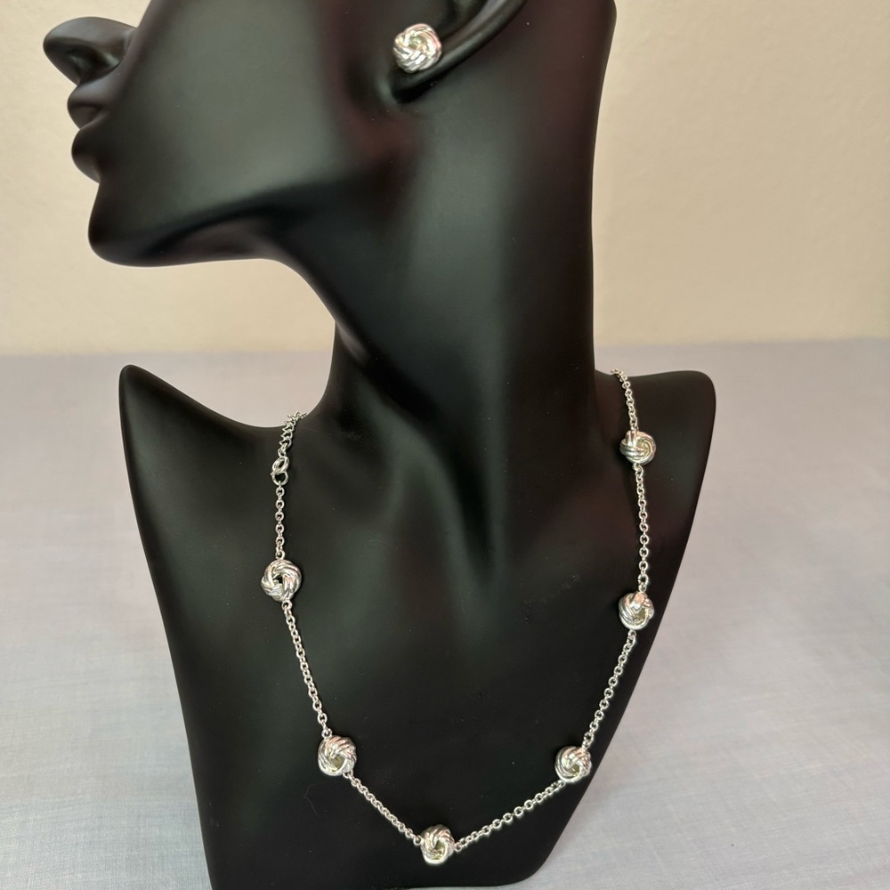 Avon Vintage Silver-Tone Love Knot Necklace and Earring Set